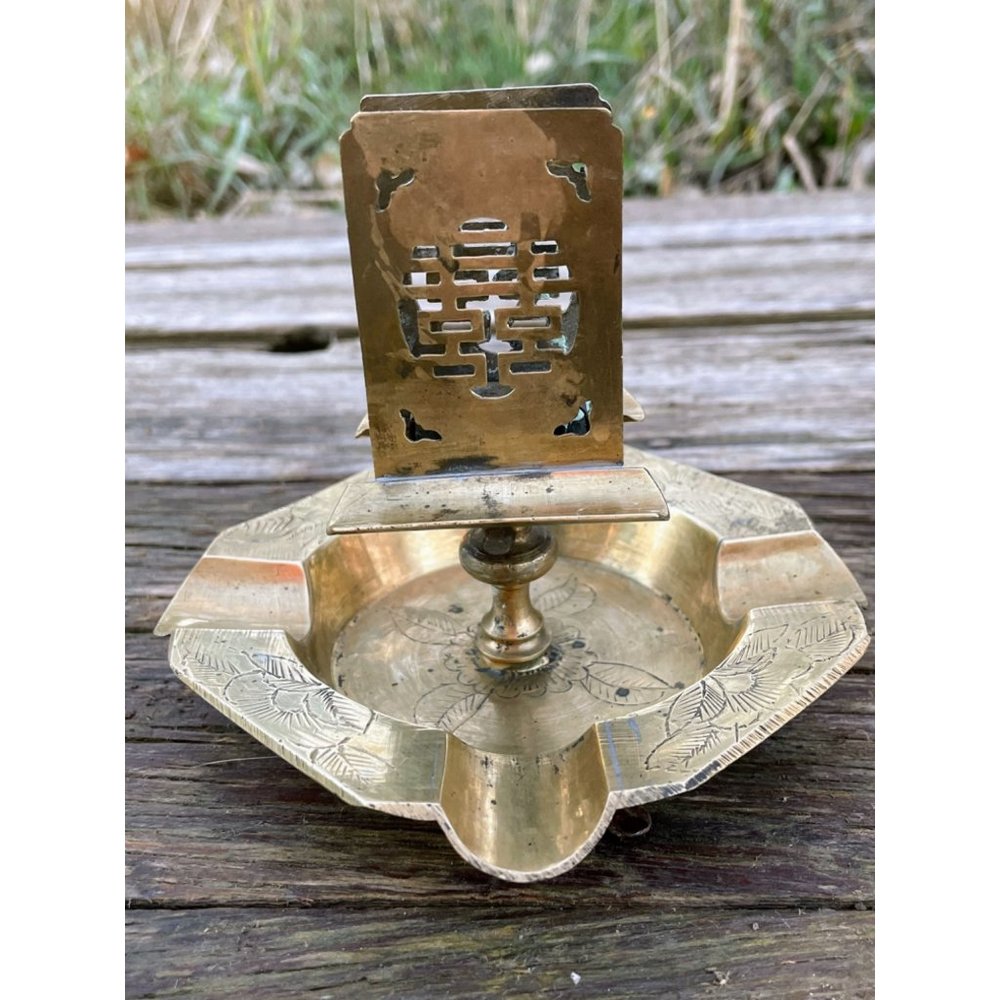 Vintage 1930s Chinese Export Brass Ashtray with Matchbox Holder - Picture 14 of 15